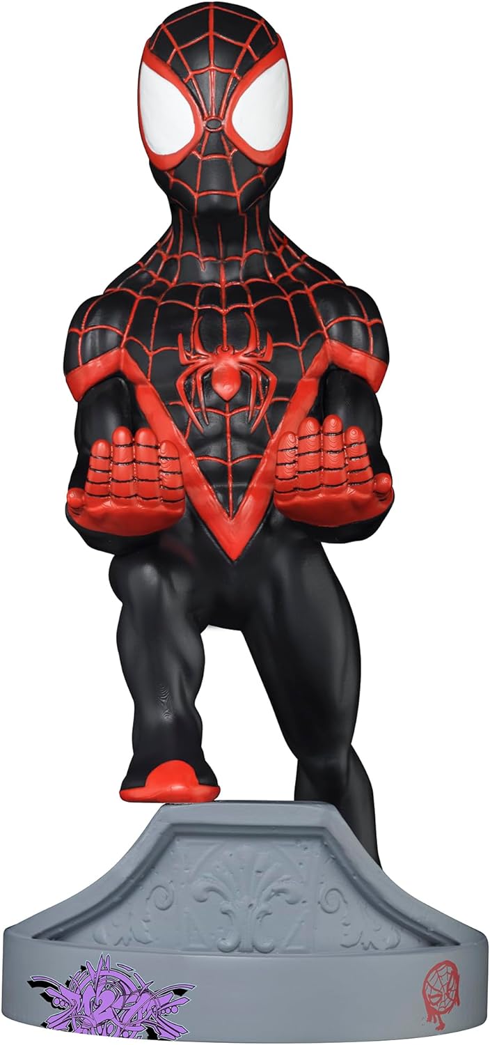 Exquisite Gaming: Spider-Verse: Miles Morales – Marvel Original Mobile Phone & Gaming Controller Holder, Device Stand, Cable Guys, Marvel Licensed Figure