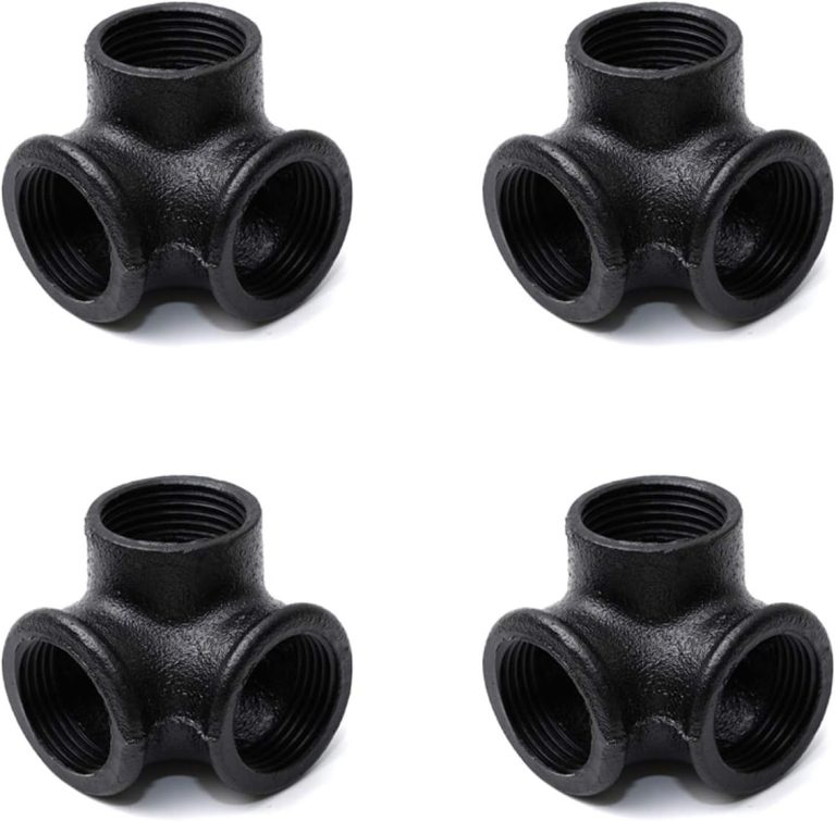 1/2″ Black Side Outlet Elbow, Home TZH Cast Malleable Iron 3 Way Corner Pipe Fitting for Industrial vintage style DIY Project/Furniture/Shelving Decoration (4, Black 1/2 Inch)