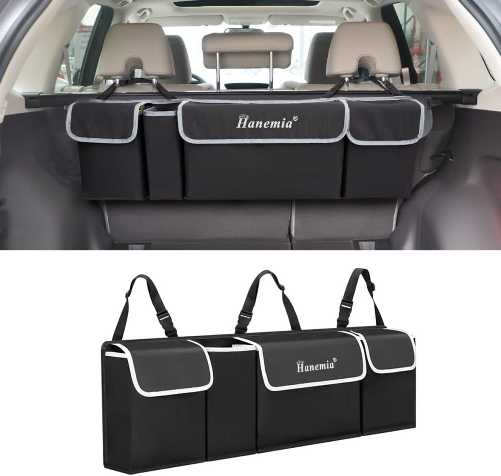 Car Trunk Organizer and Storage, Backseat Hanging Organizer for SUV, Truck, MPV, Waterproof, Collapsible Cargo Storage Bag with 4 Pockets, Car Interior Accessories for Men and Women (Black) Car Trunk Organizer and Storage, Backseat Hanging Organizer for SUV, Truck, MPV, Waterproof, Collapsible Cargo Storage Bag with 4 Pockets, Car Interior Accessories for Men and Women (Black)