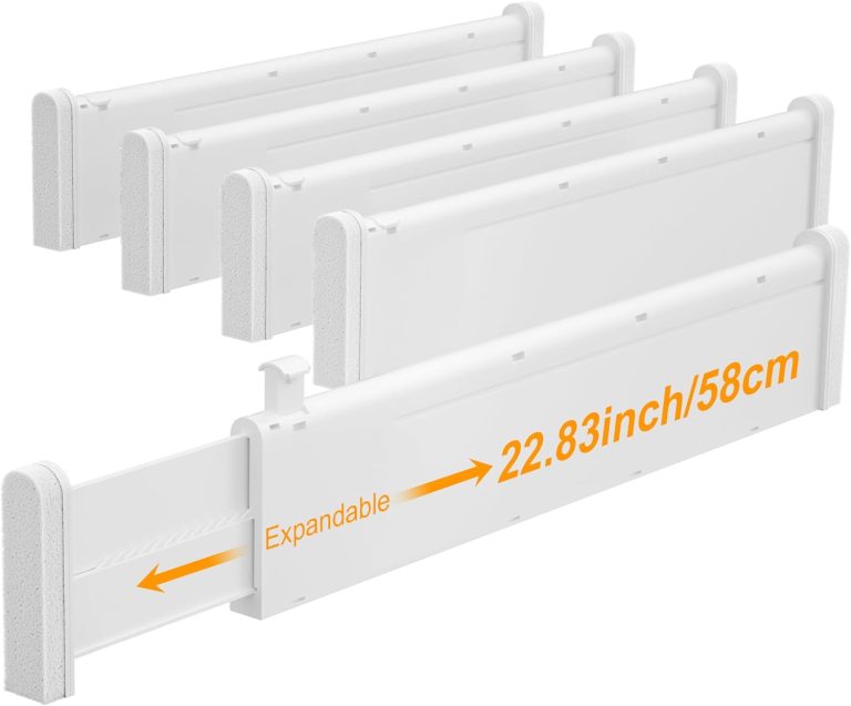 HiYZ Expandable Drawer Dividers, Large Kitchen Utensils Drawer Divider, 2.36″ High Adjustable Drawer Organizers Separators for Clothing,Kitchen Utensils,Tools,4 Dividers(12.6″-22.8″)