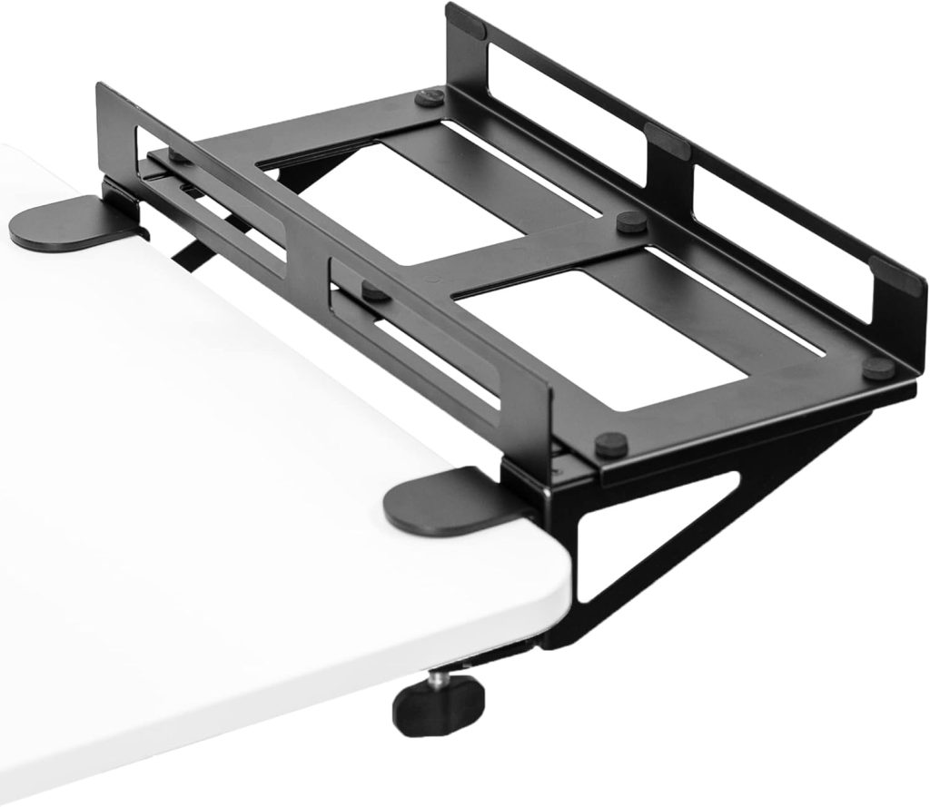 VIVO Clamp-on Desk Extender PC Desk Mount Holder with Wall Mount Option, Standard and Large Gaming Computer Case Stand, Adjustable with Secure Locking, Black, MOUNT-PC07G VIVO Clamp-on Desk Extender PC Desk Mount Holder with Wall Mount Option, Standard and Large Gaming Computer Case Stand, Adjustable with Secure Locking, Black, MOUNT-PC07G