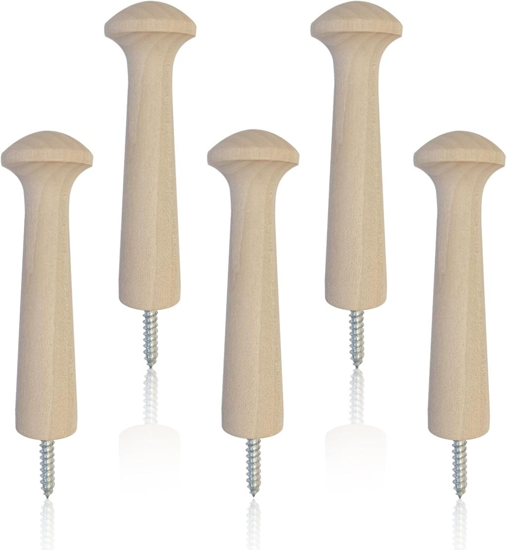 5Pcs Wooden Pegs Shaker Coat Hooks Screw-in Wall Rack Pegs for Hanging Clothes Hats Towels Unfinished Wood Shaker Peg Hooks for DIY Paint Hat Rack and Wooden Hook Boards 5Pcs Wooden Pegs Shaker Coat Hooks Screw-in Wall Rack Pegs for Hanging Clothes Hats Towels Unfinished Wood Shaker Peg Hooks for DIY Paint Hat Rack and Wooden Hook Boards