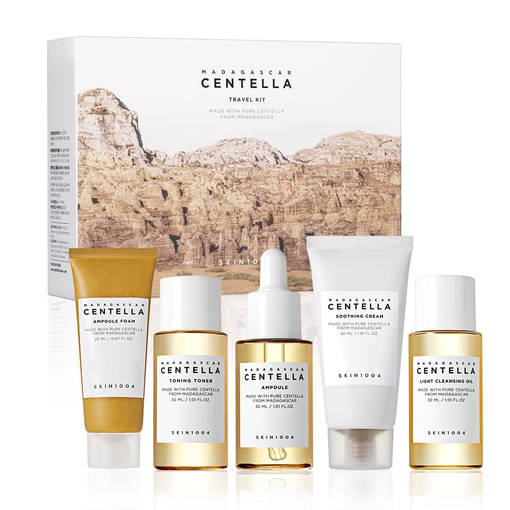 SKIN1004 Madagascar Centella Travel Kit, Toner, Ampoule, Soothing Cream, Cleansing Oil, Ampoule Foam, Basic Skincare Box, Compact Size, Gift Sets, Mothers Day Gifts for Mom Gifts for Women, Trial Kit SKIN1004 Madagascar Centella Travel Kit, Toner, Ampoule, Soothing Cream, Cleansing Oil, Ampoule Foam, Basic Skincare Box, Compact Size, Gift Sets, Mothers Day Gifts for Mom Gifts for Women, Trial Kit