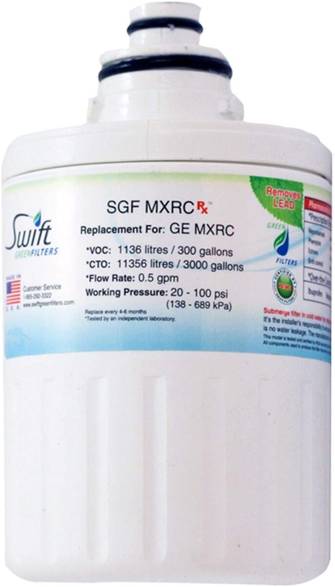 Swift Green Filters SGF-MXRC Compatible Refrigerator Water Filter for GE Smartwater FXRC, MXRC 46-9905, Made in USA, 1 Pack, White