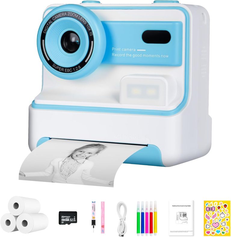 Instant Print Camera for Kids Toddler Camera Print for Girls Boys Age 3-12 2.4 Inch Screen 1080P Selfie Toddler Cameras for Children Birthday Gifts with 3 Rolls Print Paper & 32G Card(Blue)