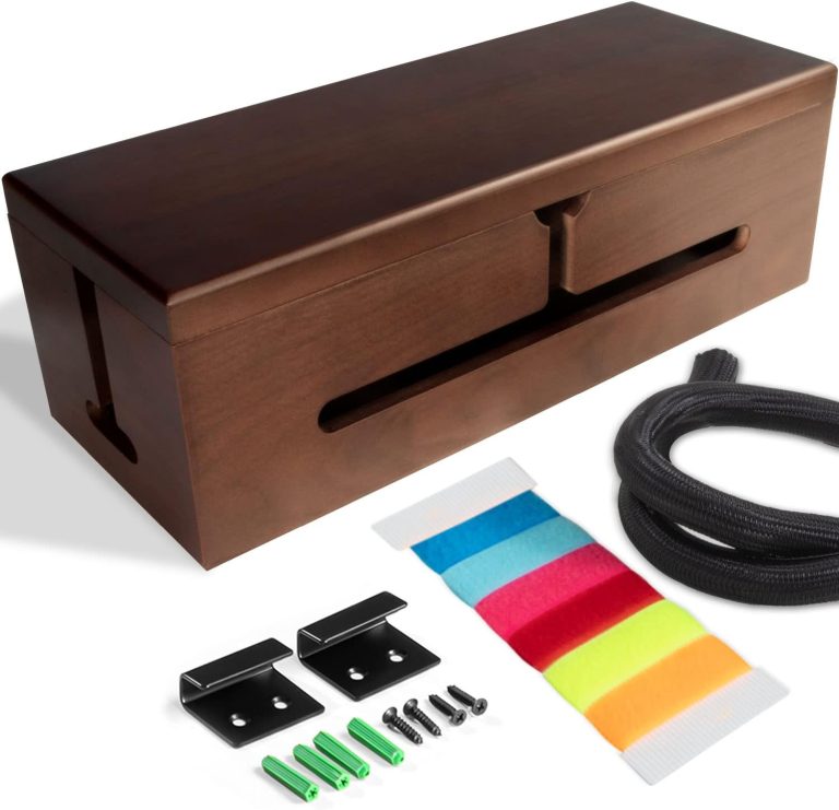 Walnut Large Cable Box – Cord Organizer Cable Management Box for Cord Hider and Cord Management – Cable Organizer Box with Protector Cable Sleeve