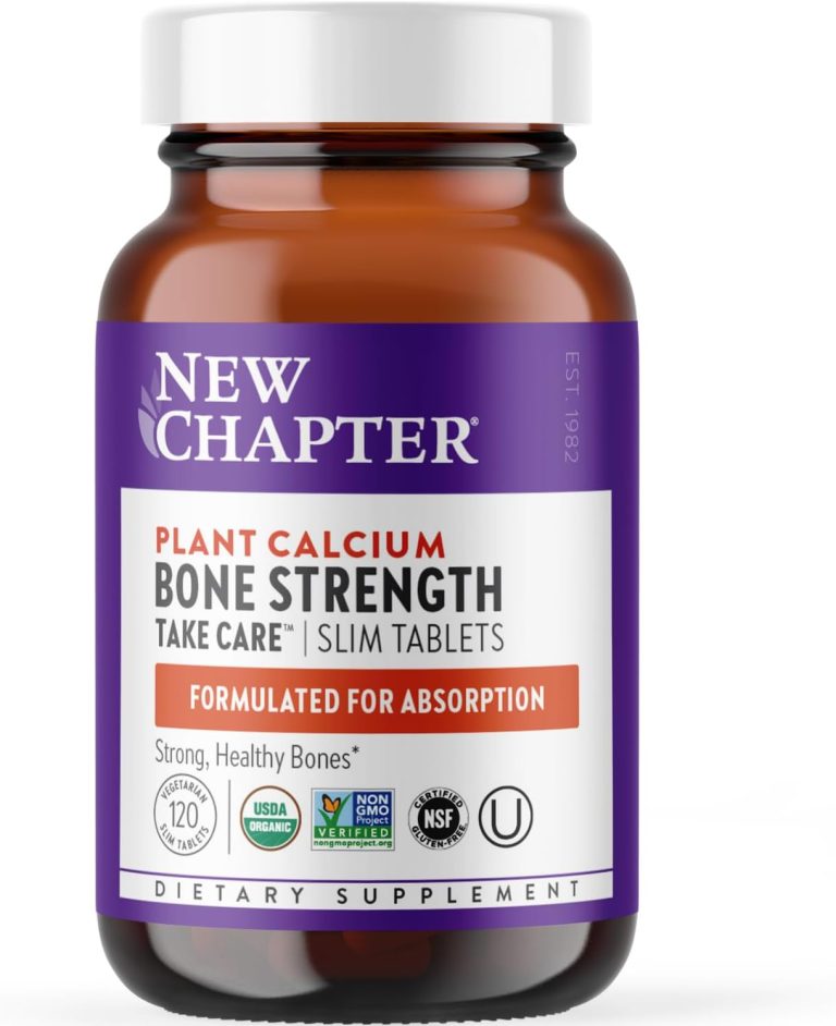 New Chapter Calcium Supplement – Bone Strength Organic Calcium with Magnesium, Vitamin D3+K2, 70+ Trace Minerals for Bone Health, Gluten Free, Easy to Swallow Slim Calcium Tablets – 120 Count