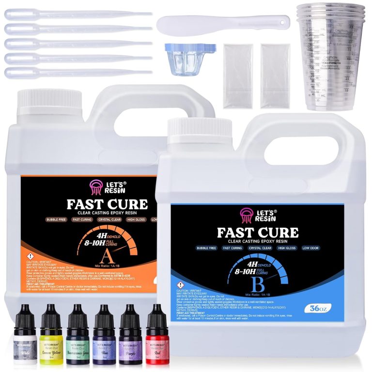 LET’S RESIN Fast Cure Epoxy Resin,Demold in 4 Hours,72OZ Upgrade Quick Drying & Crystal Clear Resin,Bubble Free Epoxy Resin for Craft,Art, Resin Supplies with Resin Dye, Resin Cup,Stir Stick