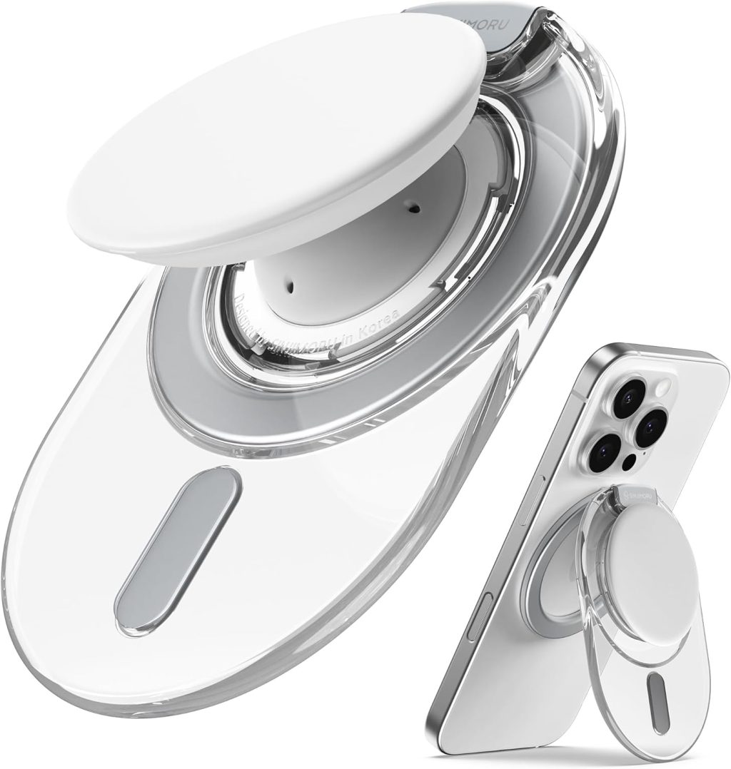 Sinjimoru for MagSafe Phone Grip, 2024 New Adjustable Stand with 3000G Soft Silicone Magnetic Grip Fits for iPhone Series, M-Tap Tok Stand Clear White Sinjimoru for MagSafe Phone Grip, 2024 New Adjustable Stand with 3000G Soft Silicone Magnetic Grip Fits for iPhone Series, M-Tap Tok Stand Clear White