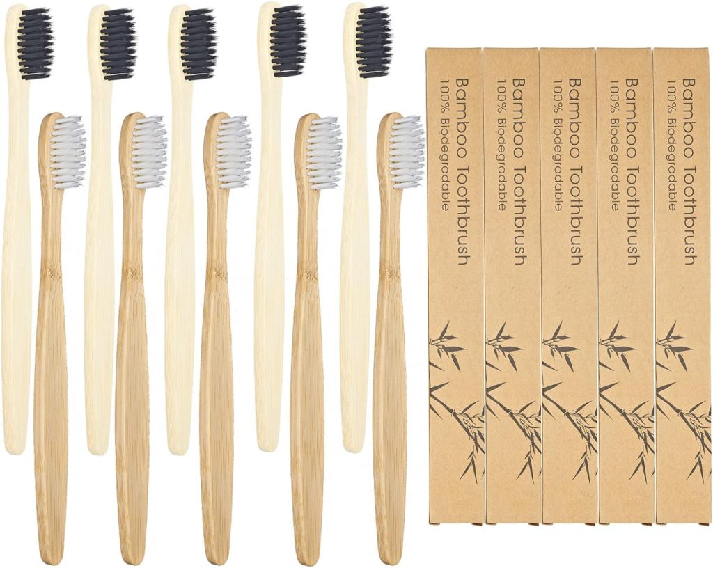 SEVENHEAD 10 PCS Bamboo Toothbrushes Soft Bristles Wooden Toothbrushes for Adult, Natural Biodegradable BPA Free Eco Friendly Toothbrushes Black White SEVENHEAD 10 PCS Bamboo Toothbrushes Soft Bristles Wooden Toothbrushes for Adult, Natural Biodegradable BPA Free Eco Friendly Toothbrushes Black White