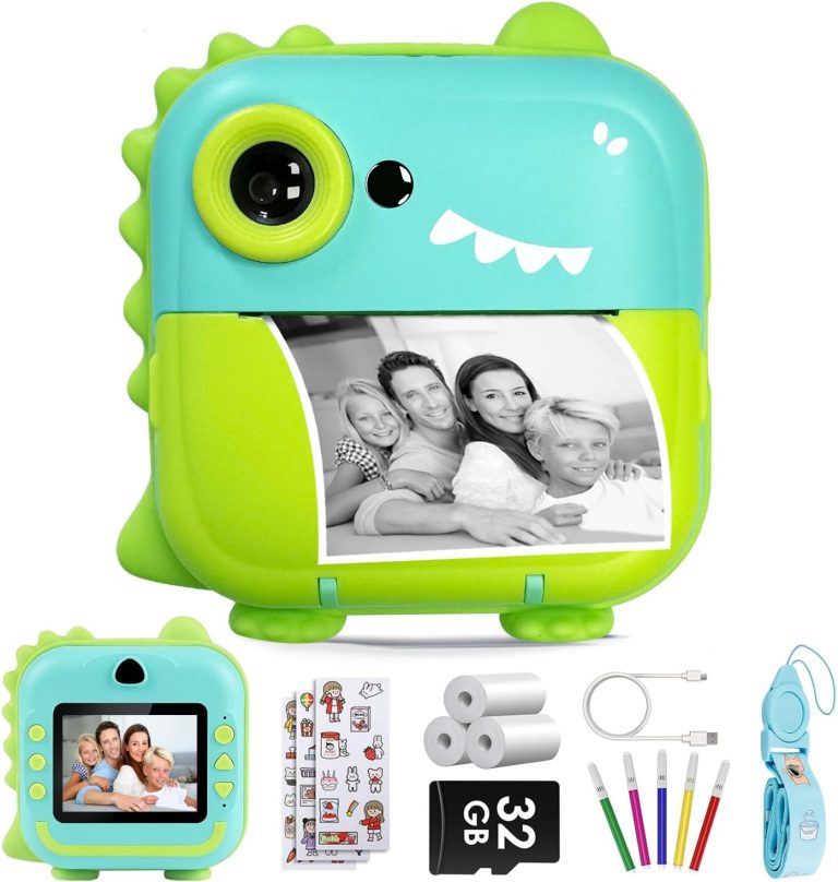 Instant Print Camera for Kids, Kids Camera Toys for Girls Boys Age 3-12, Christmas Birthday Festival Gift for Kids, Toddler Camera with 32GB SD Card-Green