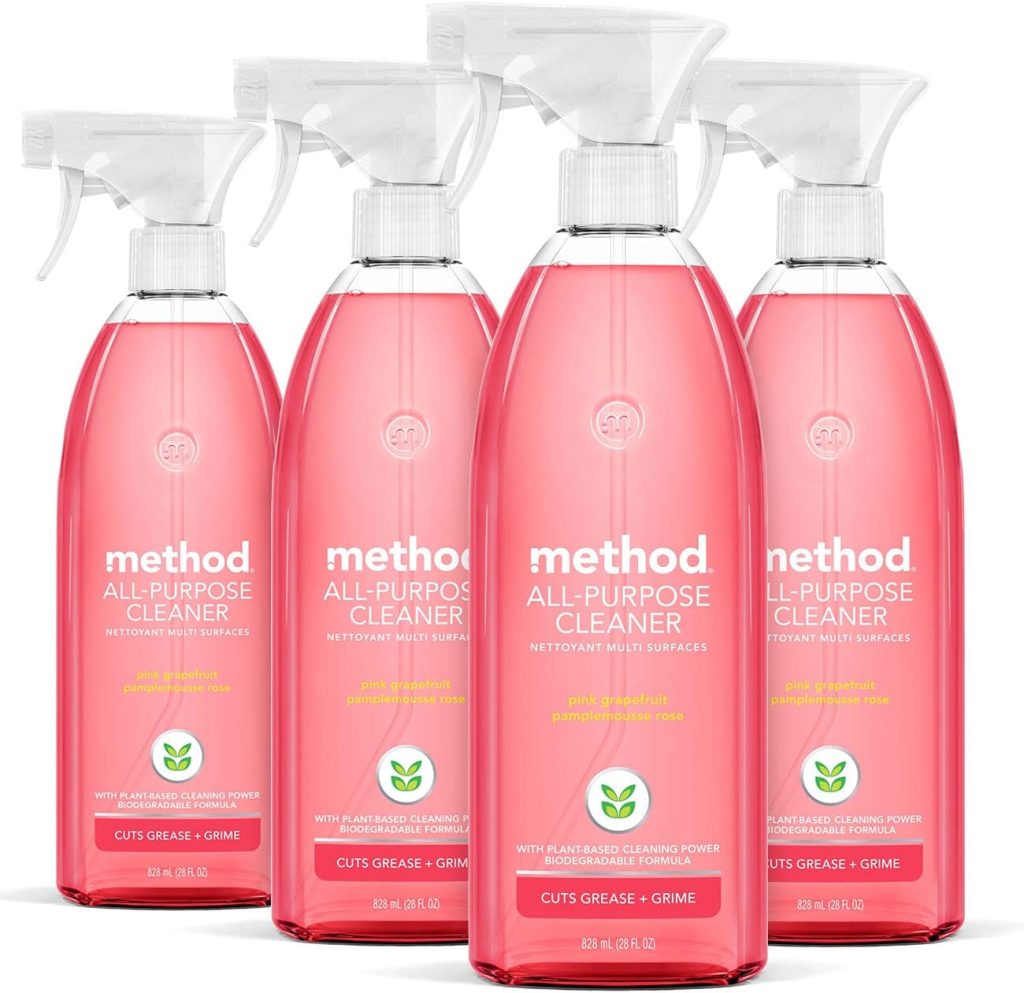 Method All-Purpose Cleaner Spray, Pink Grapefruit, Plant-Based and Biodegradable Formula Perfect for Most Counters, Tiles and More, 28 Fl Oz, (Pack of 4) Method All-Purpose Cleaner Spray, Pink Grapefruit, Plant-Based and Biodegradable Formula Perfect for Most Counters, Tiles and More, 28 Fl Oz, (Pack of 4)