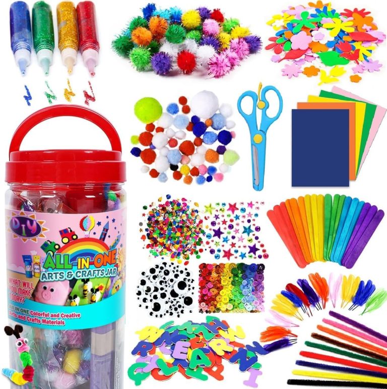 FUNZBO Arts and Crafts Supplies for Kids – Christmas Craft Kit with Glitter Glue Stick, Pipe Cleaners Craft & Craft Tools, DIY School Supplies Kit, Girls Toys, Gifts for Girls and Boys Age 4+