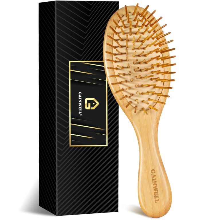 Hair Brush for Hair Growth, Bamboo Bristles Detangling Wooden Paddle Hair Brush for Massaging Scalp, All Hair Types Women Men Kids, Ergonomic Handle, Pointed Bristle