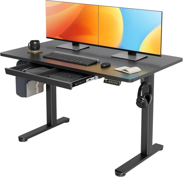 Standing Desk with Drawers, Stand Up Electric Standing Desk Adjustable Height, Sit Stand Desk Computer Workstation, 48 Inch, Black