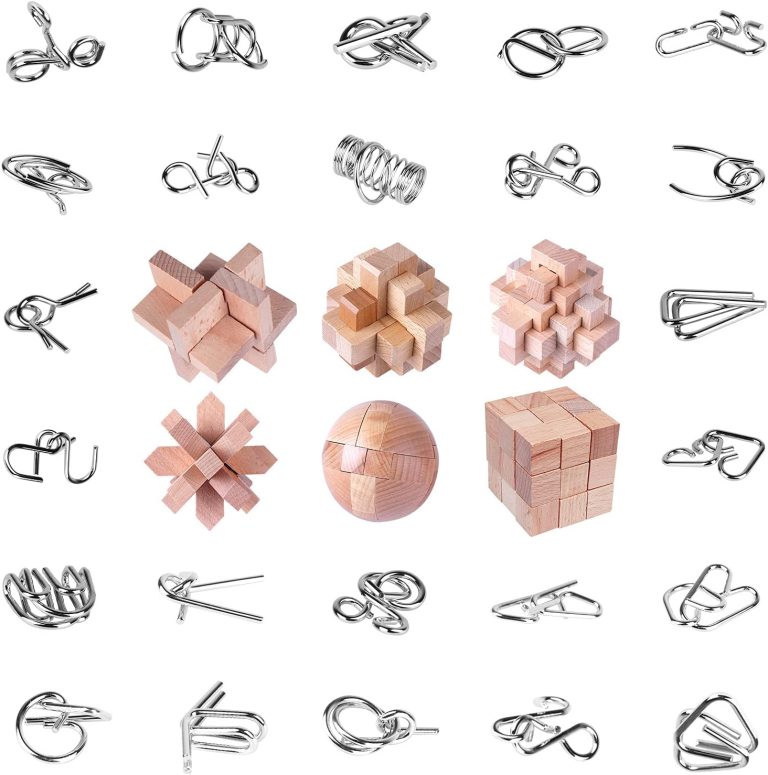 ﻿RLYLF 30Pcs Brain Teaser Puzzles for Puzzle Games Educational Toys Mind Puzzles Wooden and Metal Puzzles 3D Puzzles Unlock Interlock IQ Puzzles Box