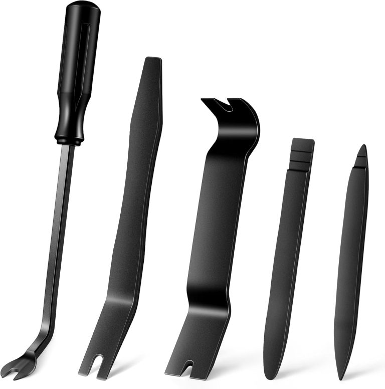 LivTee 5 pcs Auto Trim Removal Tool Kit, No Scratch Plastic Pry Tool Kit – Interior Door Panel Clip Fastener Removal Set for Vehicle Dash Radio Audio Installer (Black)