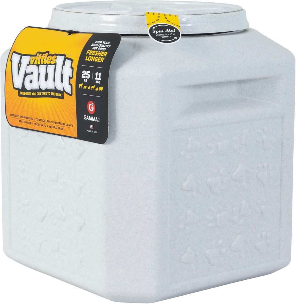 Gamma2 Vittles Vault Airtight Dog Food Storage Container – Fits up to 25 Pounds of Dry Pet Food – Perfect for Cat and Puppy Kibble – BPA-Free Plastic – Made in the USA – 12″ L x 13.75″ H Gamma2 Vittles Vault Airtight Dog Food Storage Container – Fits up to 25 Pounds of Dry Pet Food – Perfect for Cat and Puppy Kibble – BPA-Free Plastic – Made in the USA – 12″ L x 13.75″ H