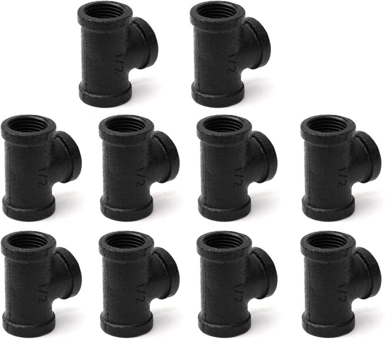 1/2″ Black Threaded Tee, DN15 Junctions of metal for pipes Steampunk Vintage Shelf Bracket DIY Plumbing Pipe Decor Furniture (10, Black Painted 1/2 Inch)
