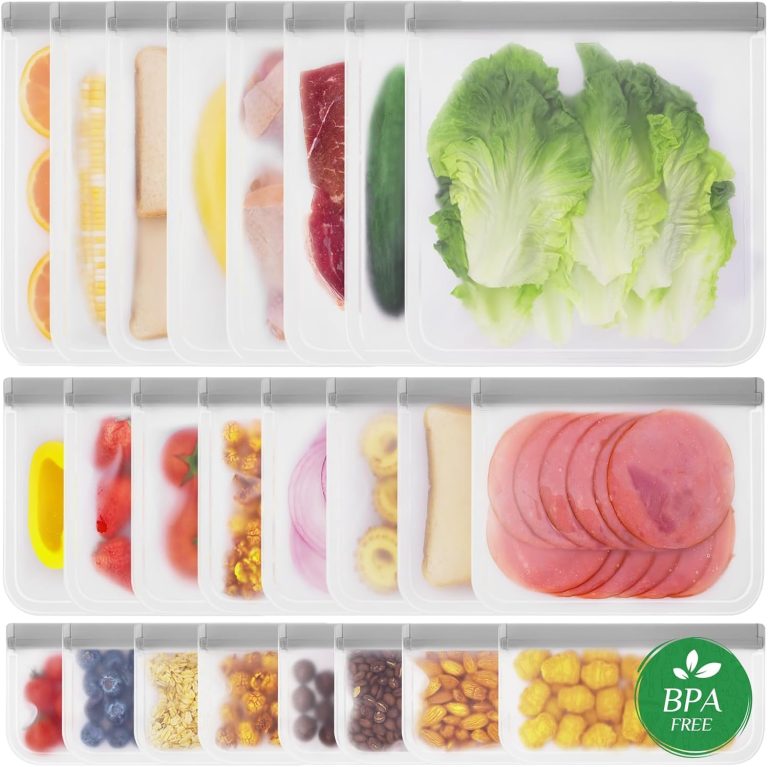 24 Pack Reusable Freezer Bags, Food Storage Bags, Reusable Bags BPA Free, Leakproof Extra Thick for Traveling & Household (8 Gallon+8 Snack+8 Sandwich Bags), Grey