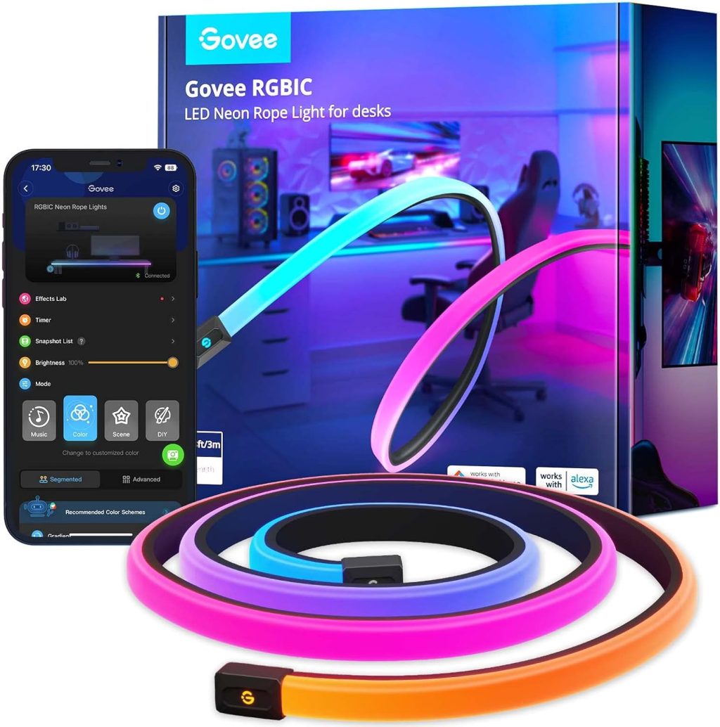 Govee RGBIC Gaming Lights, 10ft Neon Rope Lights Soft Lighting for Gaming Desks, LED Strip Lights Syncing with Razer Chroma, Support Cutting, Smart App Control, Music Sync, Adapter (Only 2.4G Wi-Fi) Govee RGBIC Gaming Lights, 10ft Neon Rope Lights Soft Lighting for Gaming Desks, LED Strip Lights Syncing with Razer Chroma, Support Cutting, Smart App Control, Music Sync, Adapter (Only 2.4G Wi-Fi)
