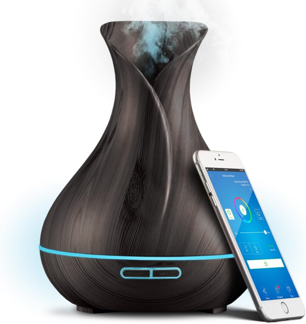 Smart WiFi Wireless Essential Oil Aromatherapy 400ml Ultrasonic Diffuser & Humidifier with Alexa & Google Home Phone App & Voice Control – Create Schedules – LED & Timer Settings Dark Brown Smart WiFi Wireless Essential Oil Aromatherapy 400ml Ultrasonic Diffuser & Humidifier with Alexa & Google Home Phone App & Voice Control – Create Schedules – LED & Timer Settings Dark Brown