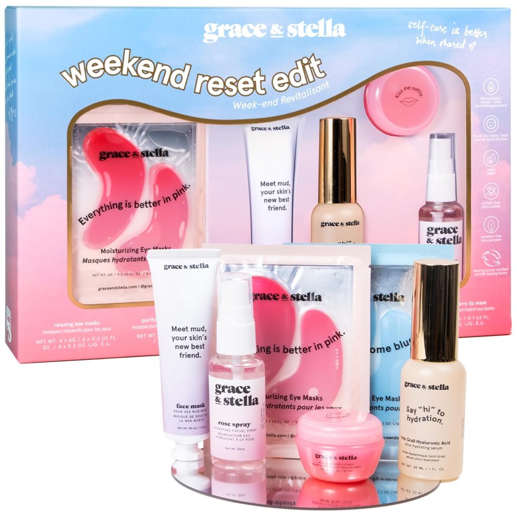 grace & stella Award Winning Weekend Reset Gift Set for Women – Christmas Gifts for Mom with Eye Masks, Hyaluronic Acid Serum, Mud Mask & More, Unique Birthday Gifts for Women, Vegan Self Care grace & stella Award Winning Weekend Reset Gift Set for Women – Christmas Gifts for Mom with Eye Masks, Hyaluronic Acid Serum, Mud Mask & More, Unique Birthday Gifts for Women, Vegan Self Care