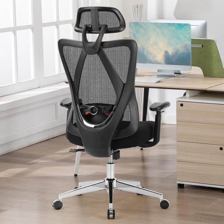 Sweetcrispy Ergonomic Office Desk Chair High Back Comfy Computer Gaming Mesh with Wide Cushion, Adjustable Lumbar Support and Headrest, 360° Swivel with 2D Armrest and 135° Tilt, Black