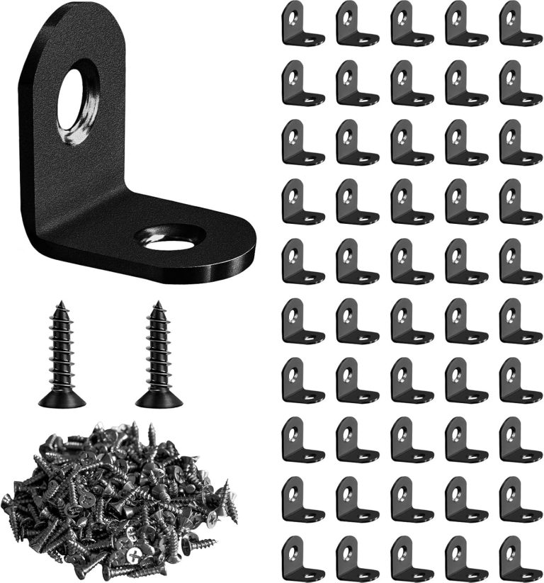 50 Pcs L Bracket Corner Brace MONKIPAER Metal Corner Bracket 90 Degree Angle Stainless Steel Bracket with 100 Pcs Screws for securing Wooden Frames Tables Chairs Bed Furniture and Other DIY ( Black )
