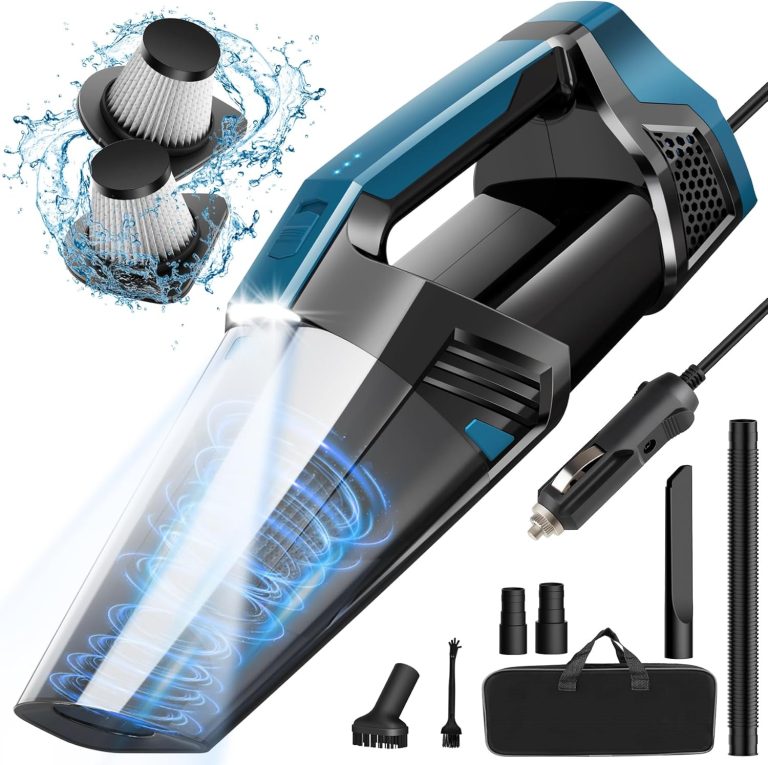 Car Vacuum – Portable Vacuum Cleaner with 16.4ft Cord, Bag, LED Light & Attachments – DC 12V High Power Small Vacuum for Car, RV, Boats, Travel – Car Accessories
