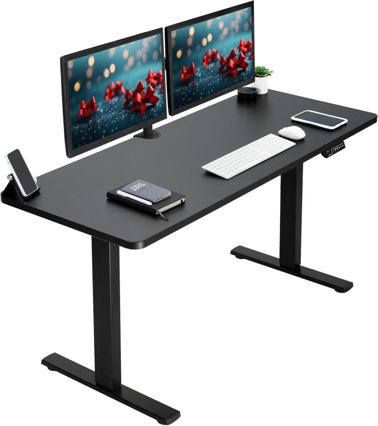 VIVO Electric 60 x 24 inch Standing Desk Workstation, Memory Controller Height Adjustment, 1B Series, One-Piece Black Top, Black Frame, DESK-KIT-1B6B