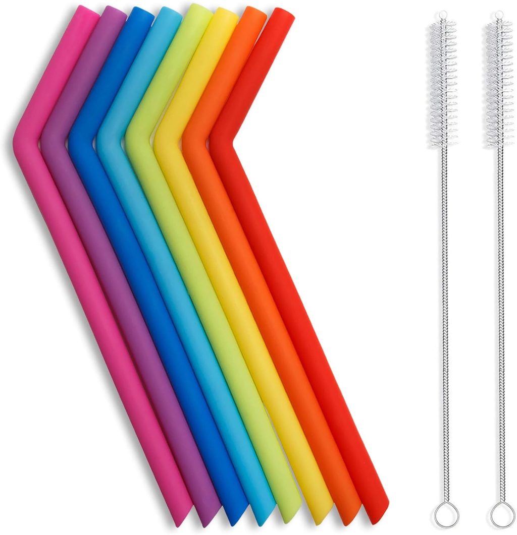 Hiware Reusable Silicone Straws, Long Flexible Silicone Drinking Straws with Cleaning Brushes for 30 oz Tumblers – 10 Pieces – BPA-Free – No Rubber Taste Hiware Reusable Silicone Straws, Long Flexible Silicone Drinking Straws with Cleaning Brushes for 30 oz Tumblers – 10 Pieces – BPA-Free – No Rubber Taste