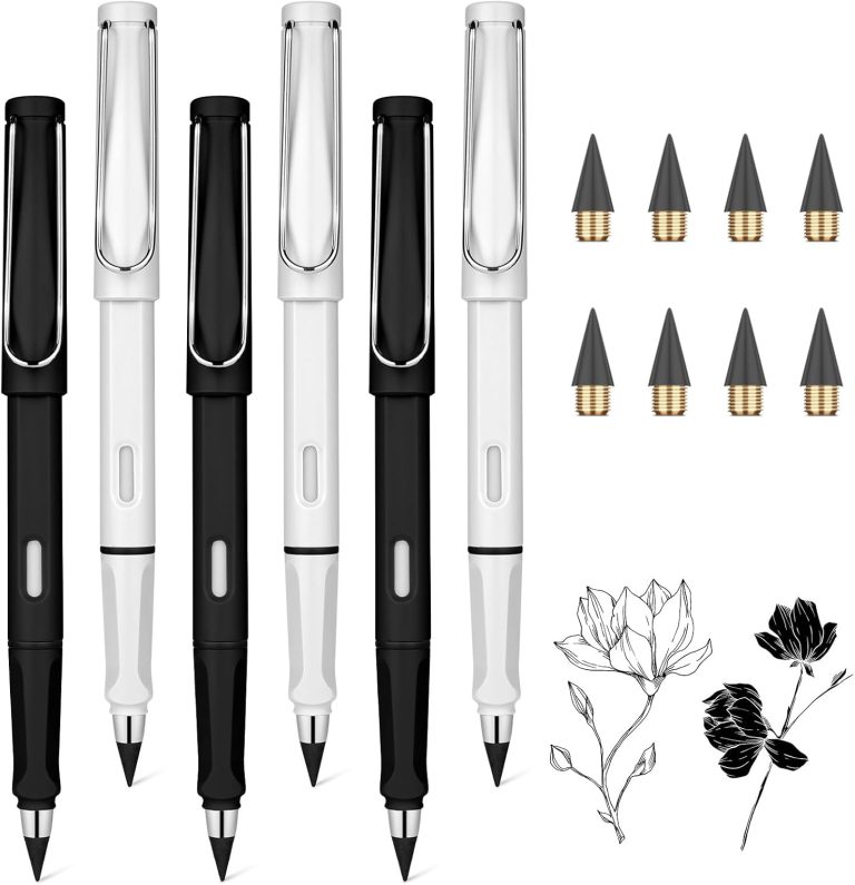 Ainiv Inkless Pencil Forever Pencil, 6 Sets Infinity Pencil Everlasting Pencil with Eraser, Reusable Infinite Pencil with Extra 6 Replaceable Nibs, Endless Pencil for Home Office School Supplies