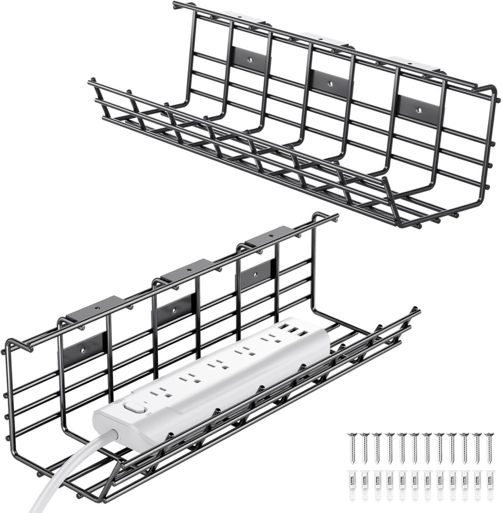 2 Pack Under Desk Cable Management Tray, Metal Desk Cable Organizer, Wire Cord Management Under Desk Organizer, Cable Management Under Desk, Desk Wire Management, Black 2 Pack Under Desk Cable Management Tray, Metal Desk Cable Organizer, Wire Cord Management Under Desk Organizer, Cable Management Under Desk, Desk Wire Management, Black