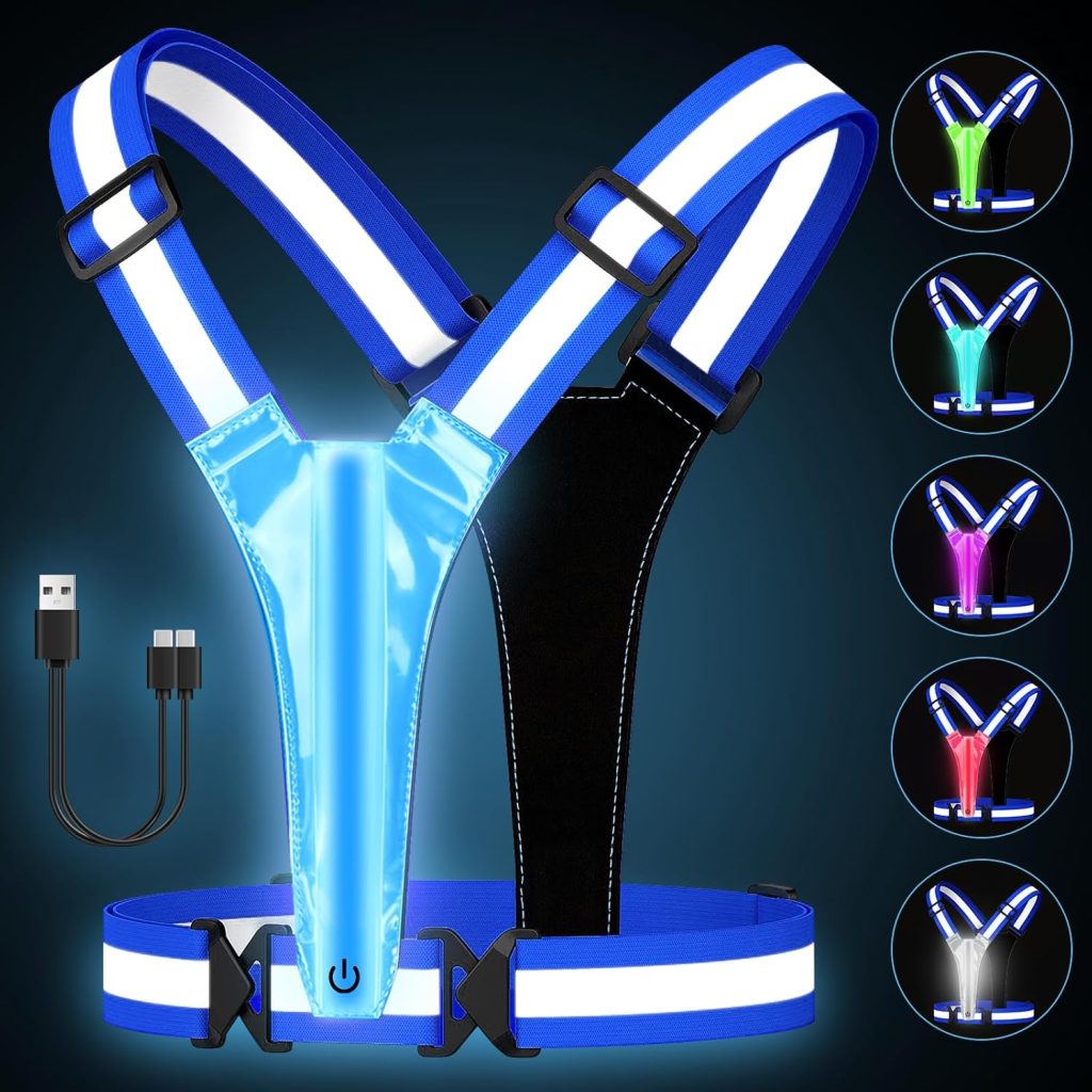 LED Reflective Running Vest, 5 Colors Light Up Running Vest,X Large Size,Rechargeable Running Gear for Men & Women
