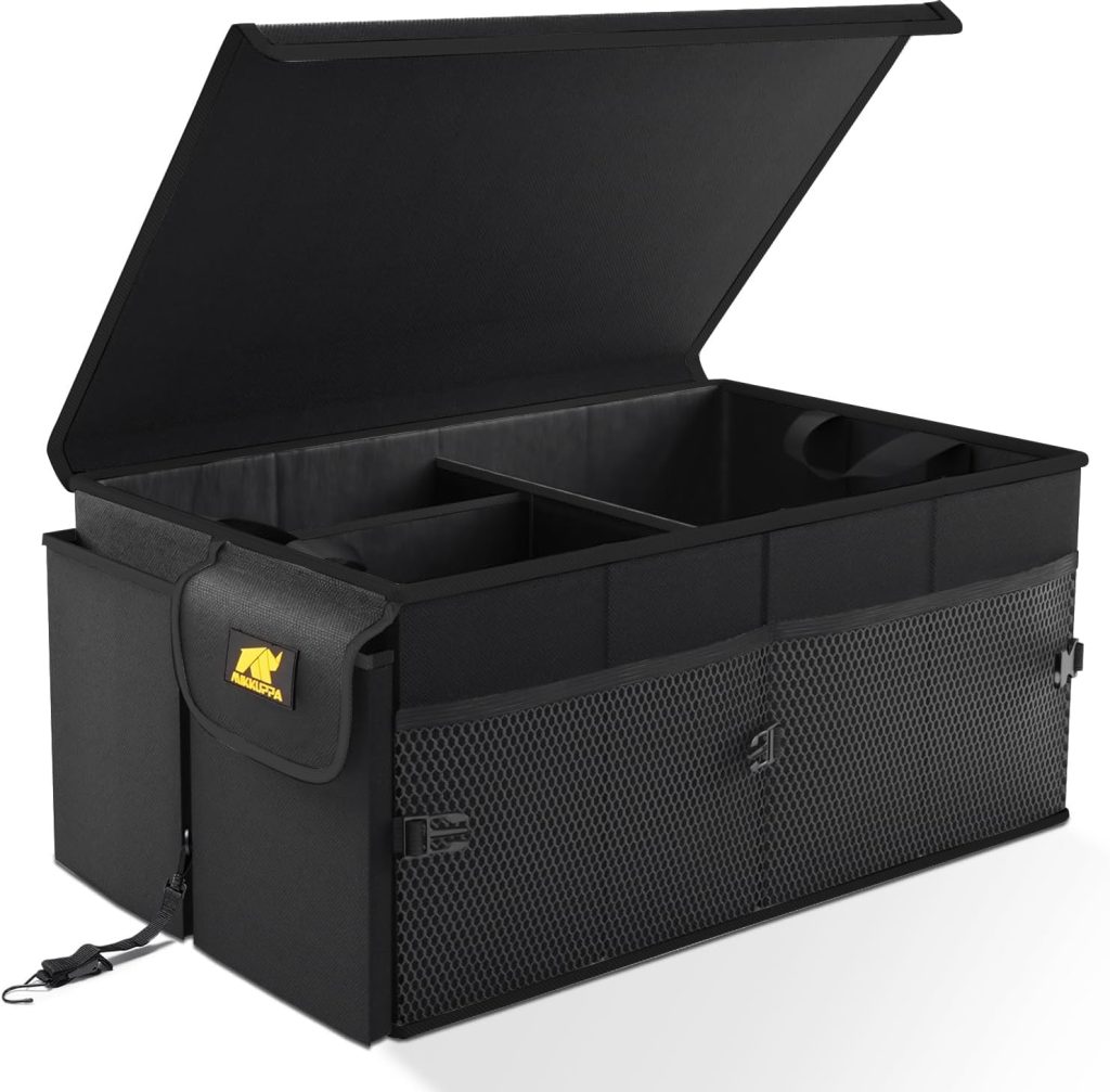 MIKKUPPA Car Trunk Organizer – 65L Collapsible Trunk Organizer with Lid, Sturdy Trunk Storage Organizers for SUV Auto Truck Van with Adjustable Straps and Non Slip Bottom (Black)