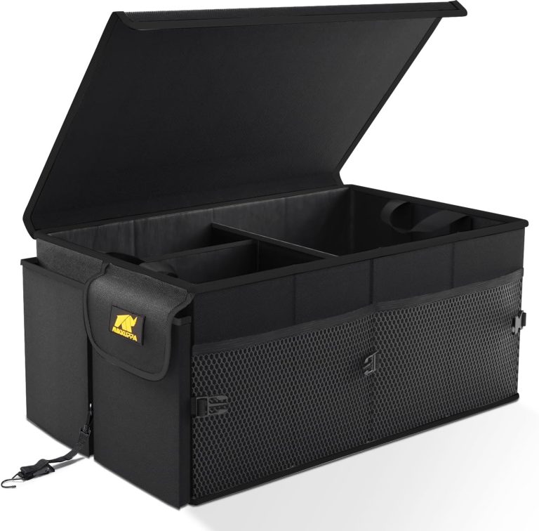 MIKKUPPA Car Trunk Organizer – 65L Collapsible Trunk Organizer with Lid, Sturdy Trunk Storage Organizers for SUV Auto Truck Van with Adjustable Straps and Non Slip Bottom (Black)