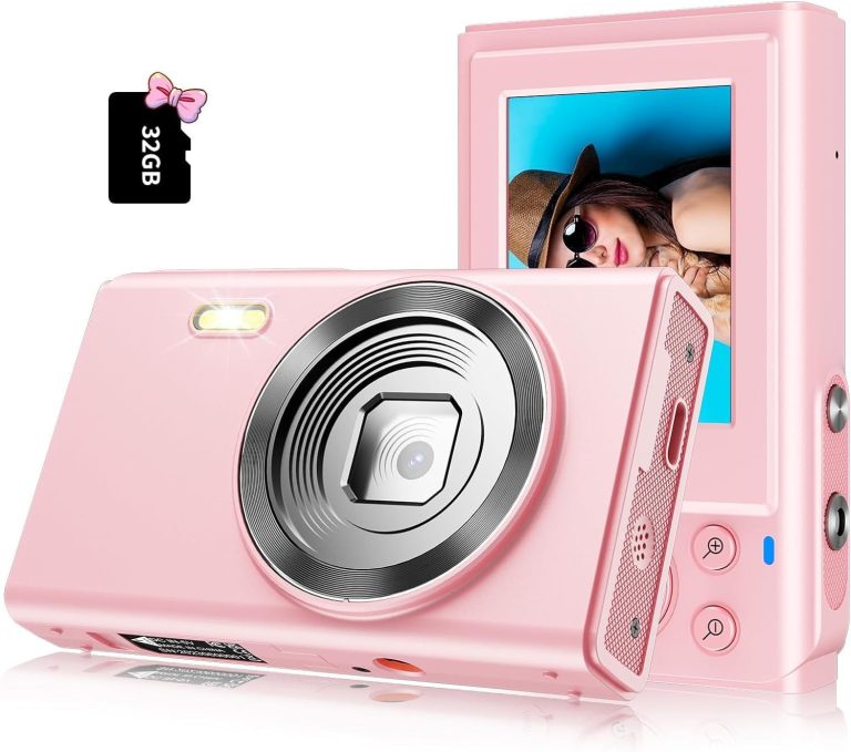 Digital Camera 1080P FHD Kids Digital Camera with 32GB Card,2 Batteries,Small Pink Digital Camera Vintage Digicam Old Photo Camera Gift for Children Teen Girl Boy