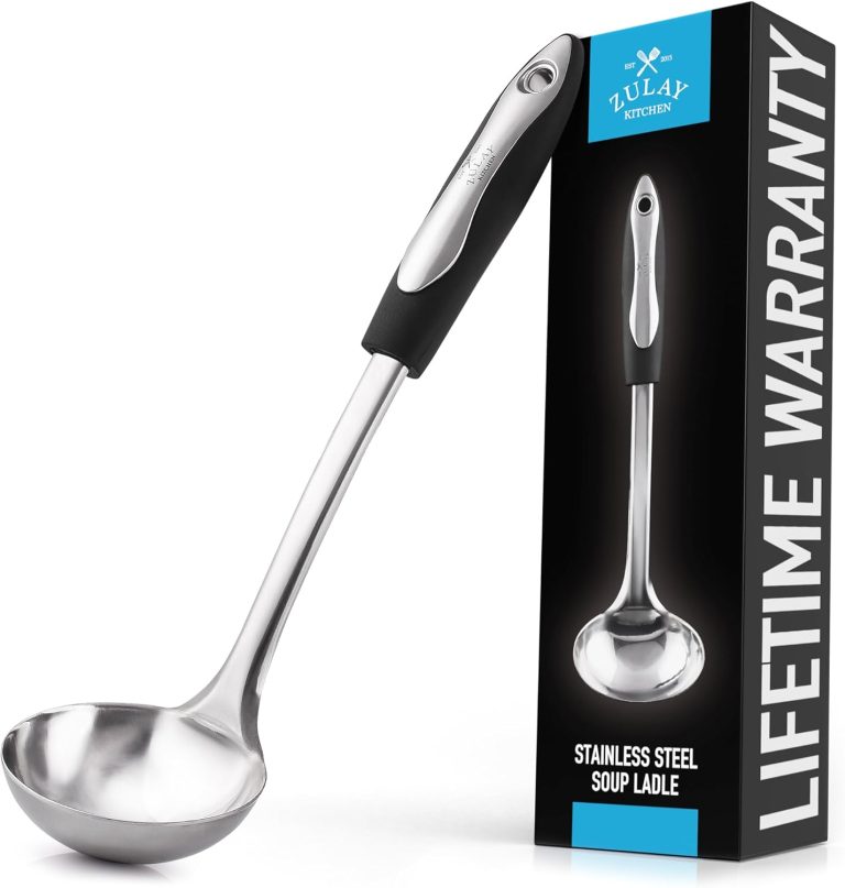 Zulay Kitchen Stainless Steel Cooking Utensil – Stainless Steel Kitchen Utensil – Durable Kitchen Gadgets – Metal Kitchen Accessories – Easy to Clean Kitchen Tools – 12″ Soup Ladle