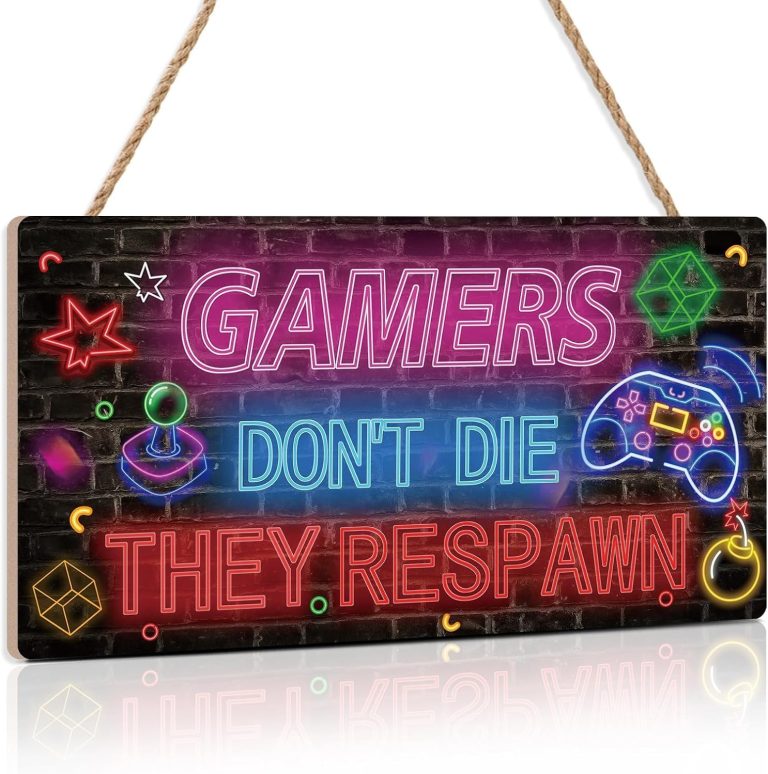 TOARTi Game Wood Sign Gaming Sign Gamer Wooden Plaque Gaming Quote Hanging Sign for Kids Boys Bedroom Door Wall Decoration Gamer Room Decor Gamer Don’t Die They Respawn