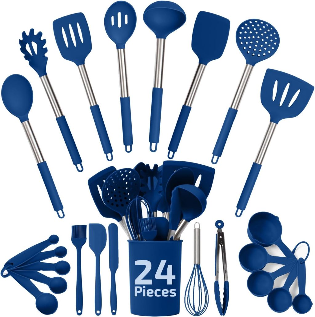 Silicone Kitchen Utensils Set – Culinary Couture 24-Pieces Blue Silicone Cooking Utensils Set for Nonstick Cookware – Silicone Spatulas Set, Stainless Steel Handle & Other Kitchen accessories Silicone Kitchen Utensils Set – Culinary Couture 24-Pieces Blue Silicone Cooking Utensils Set for Nonstick Cookware – Silicone Spatulas Set, Stainless Steel Handle & Other Kitchen accessories