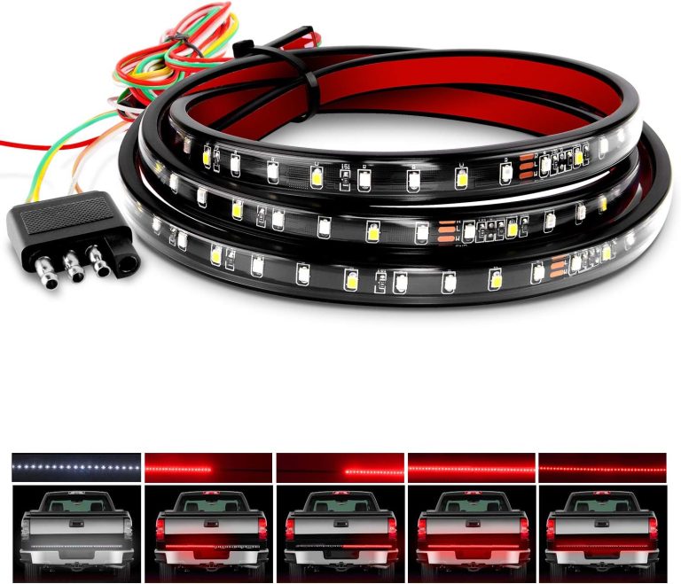 Nilight 60″ Truck Tailgate Light Bar 108 LED Single Row Light Strip with Red Running Brake Lights Turn Signal White Reverse Light, 2 Years Warranty