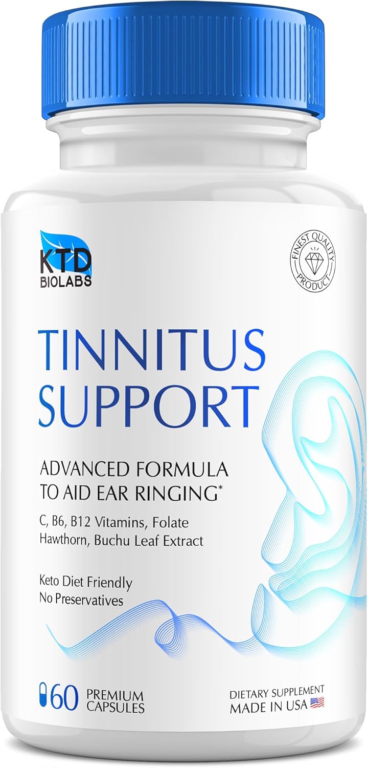 Tinnitus Relief for Ringing Ears 595mg – Tinnitus Supplement Ear Ringing Relief – Stop Ringing in Ears – Ear Health Tinnitus Support with Vitamins C, B3, B6, B12 – 2 Months Supply – 60 Capsules