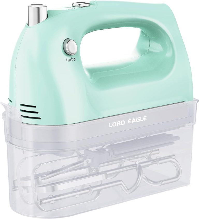Lord Eagle Hand Mixer Electric 400W, 5 Speed handheld Mixer, 5 Stainless Steel Accessories for Baking Cake Egg Cream Food Beater, Turbo Boost/Self-Control Speed + Eject Button, Green