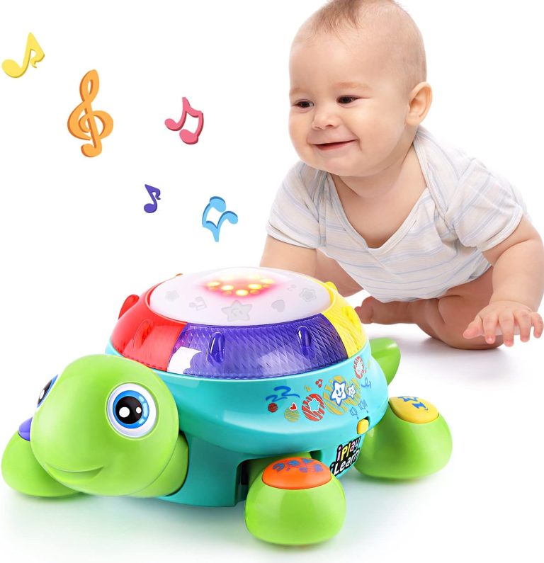 iPlay, iLearn Baby Musical Turtle Toy, Infant Crawling Toys Light Sound, Toddler Spanish English Bilingual Learning Educational, Birthday Gift Stocking Stuffer 6 9 12 18 Month 1 2 3 Year Old Boy Girl