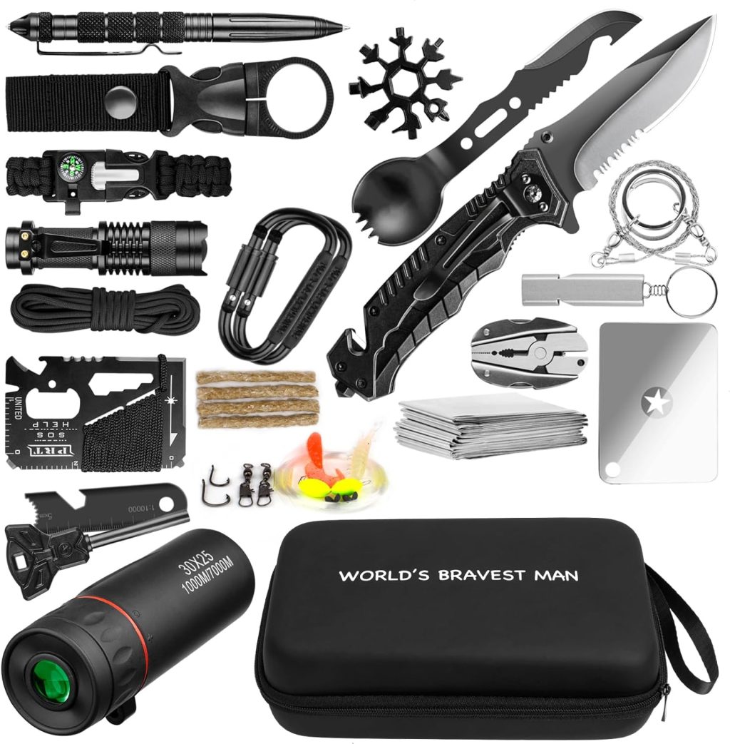 Survival Kit 34 in 1 Emergency Tactical Survival Gear Camping Tool Accessories Equipment Gifts for Men Christmas Stocking Stuffers Valentines Birthday Fathers Day for Dad Husband Survival Kit 34 in 1 Emergency Tactical Survival Gear Camping Tool Accessories Equipment Gifts for Men Christmas Stocking Stuffers Valentines Birthday Fathers Day for Dad Husband