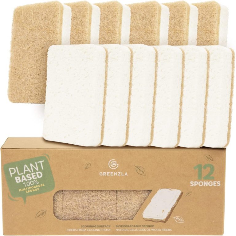 Greenzla Natural Kitchen Sponges 12 Pack – Plant-Based Biodegradable Sisal Hemp Dish Sponge – Eco-Friendly, Zero-Odor, Non-Scratch Scouring Pad for Kitchen Countertops, Bathtubs, Tiles, and More