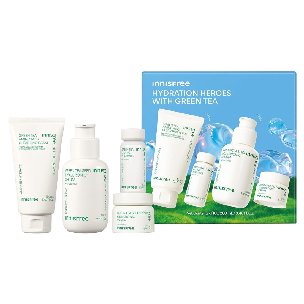 innisfree Hydration Heroes with Green Tea, Routine Kit with Korean Skincare Serum, Cleanser, Toner, and Cream (Packaging May Vary) innisfree Hydration Heroes with Green Tea, Routine Kit with Korean Skincare Serum, Cleanser, Toner, and Cream (Packaging May Vary)