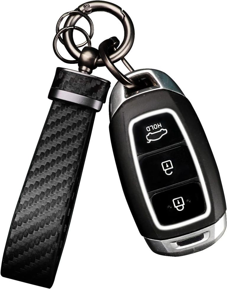 Turcee Leather Car Keychain – Carbon Fiber Interior Key Fob with Anti-Lost D-Ring – Car Accessory Key Ring (Black)