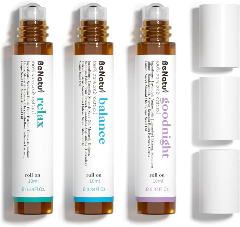 Benatu Essential Oils Set (Relax, Goodnight, Balance), Natural Aromatherapy Roll On Blends for Massage, Body Skin Care, Home – Relaxation Fragrance Roller Gift for Women and Men